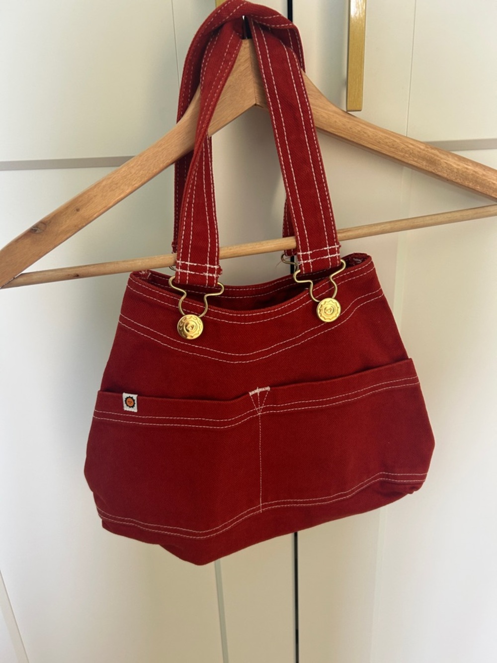 Big Bud Press Red Canvas Shoulder Bag with Gold Hardware